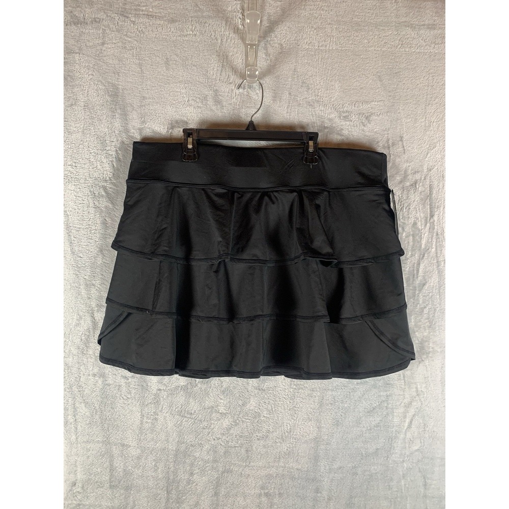 Ideology Women's Skort 1X  Black Ruffle Pocket Shorts Tennis Pickleball Plus NWT